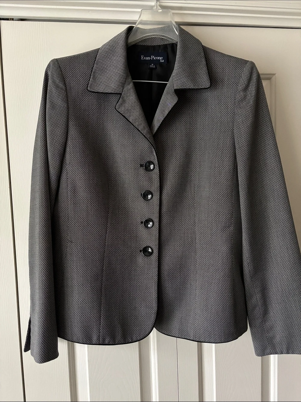 Evan Picone Gray Structured Button Blazer with Black Pleated Skirt - Picture 2 of 8